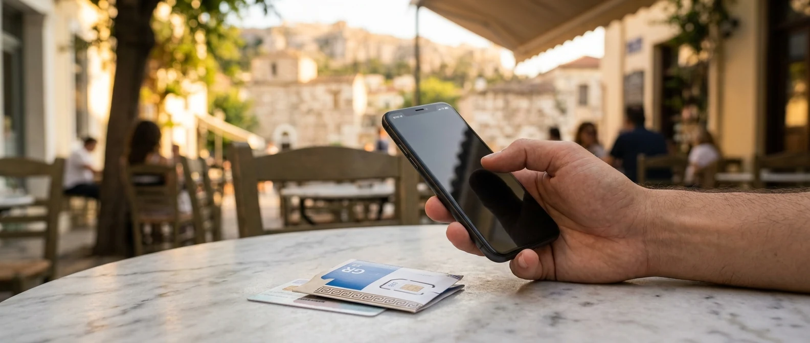 Κινητό με ένδειξη ελληνικού δικτύου και κάρτα SIM